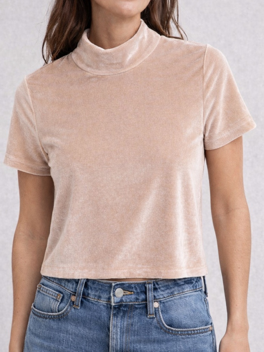 Madewell Velvet Mock Neck Top XXS Champagne Blush Soft Tee